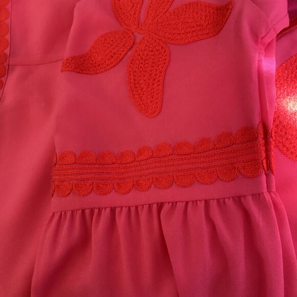 Tory Burch Sadie Tie Waist Embroidered Peasant Dress S Pink Orange - Picture 8 of 9